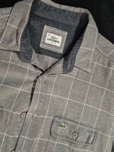 Lacoste Men&#39;s Grey Plaid Flannel Shirt