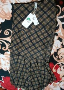 Olive Checkered Fit And Flare Skirt