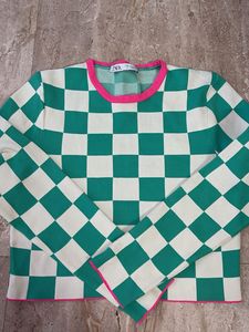 Zara Checkerboard Knit Top