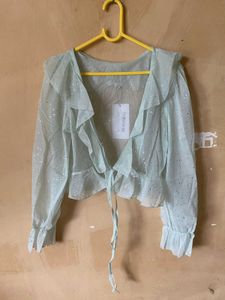 Green Ruffle Sheer Top