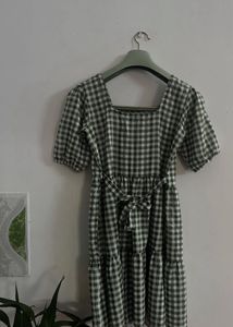 Green Gingham Tie Waist Dress/ cottagecore dress