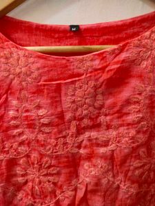 Coral Embroidered Bell Sleeve Top