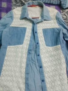Fancy Denim Shirt With White Net Detailing