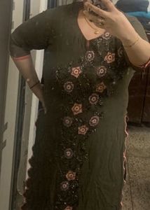 Brown Kurti With Cutdana Work.. Cutwork In Pink