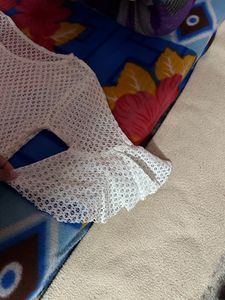 Beautiful White Net Top With Combo Of Denim Coty