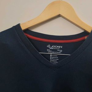 Jockey Men&#39;s V Neck Navy Blue Cotton Tshirt