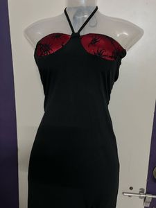 Corset Black Halter Dress with Red Detail