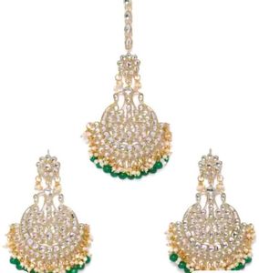 Zaveri Pearls Gold Toned &amp; Green Set of Earrings