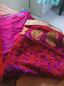 Net Saree.... In Two Colour Mix.. Red & Blue ..