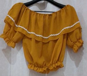 Yellow Off-the-Shoulder Ruffle Top