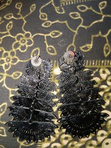 Black Peacock Feather Earrings