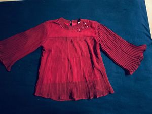 Maroon Pleated Sleeve Blouse