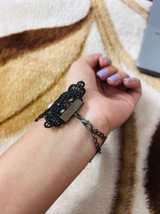 Beautiful Black Lace &amp; Pearl Bracelet