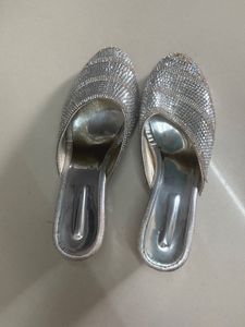 Sparkly Silver Mules For Women