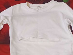 Ribbed Cotton Blend White Cutout Top