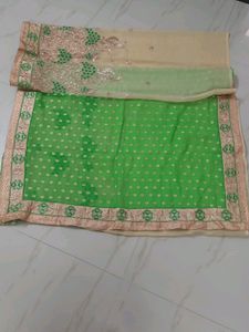 Parrot Green And Cream Colour Saree