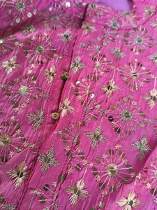 Pink Embroidered Kurta Set For Men