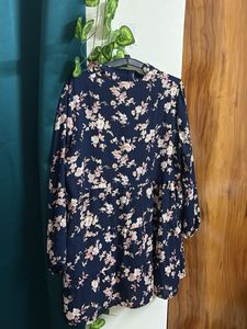 Floral Print Blue  Tiered Mini Dress