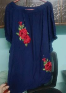 Navy Blue Dress With Rose Detailing
