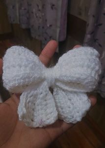 Crocheted Bow - Cream White And Black.