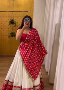 White And Red Real Mirror Work Lehenga