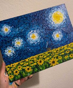 Starry Night Scene And Sunflower