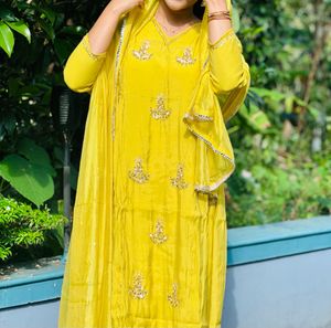 Elegant Yellow ,purple and blue Kurta Set
