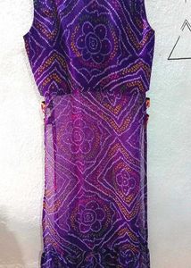 Bandhani Print Purple Straight Kurti