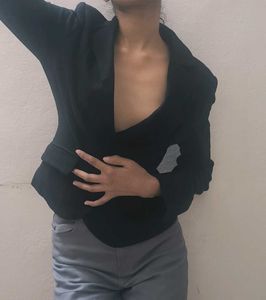 Women Black Blazer Crop