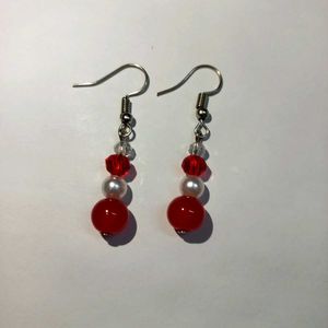 Handmade Beaded Earrings - Red