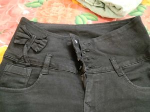 High Waisted Black Jeans with Bow