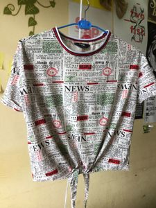 Newsprint Tie-Front Top