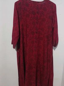 Maroon Floral Print Front Slit Kurta