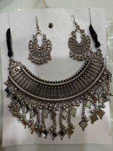 Oxidized Silver Necklace & Earrings