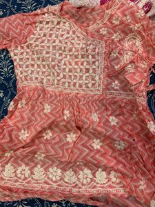 pink chickenkari  Kurta