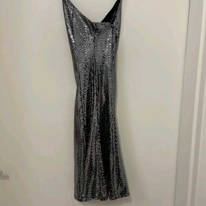 Sliver Shimmer Metallic Dress Party Flared Tulle