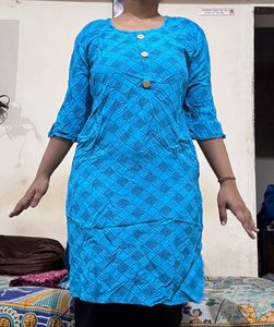 Blue Checkered Kurti with Buttons