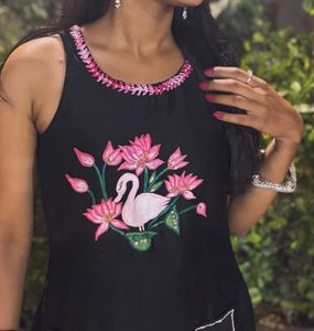 Swan Print Black Dress