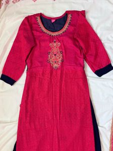 Ombre Pink Red  And Navy Blue Color Gown
