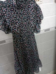 Floral Print Black Dress