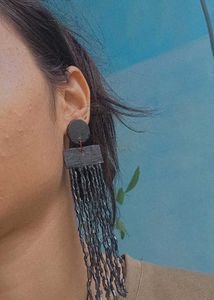 Black Beaded Fringe Earrings