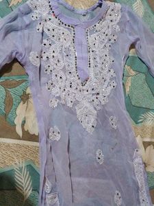 Lavender Chikankari Kurti with Mirror Work