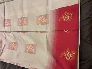 🆕 Ivory Red Silk Saree