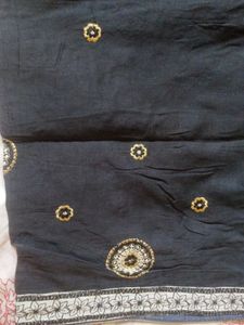 Pure Cotton Black Saree With Embroidery Work