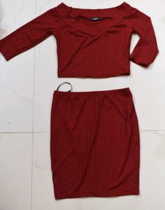 Maroon Skirt And Top Set