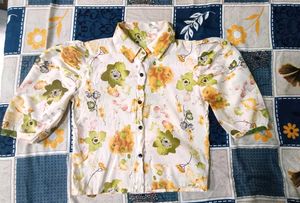 Pretty Flowers Print Shirt Style Cream Colour Top