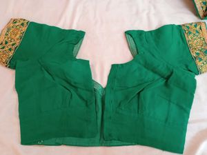 Green &amp; Gold Embroidered Saree