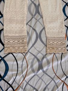 Elegant Cream Embroidered Pants