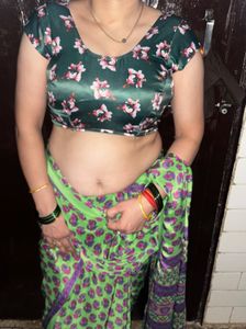 green creep saree with blouse