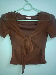 Brown Tie-Front Top